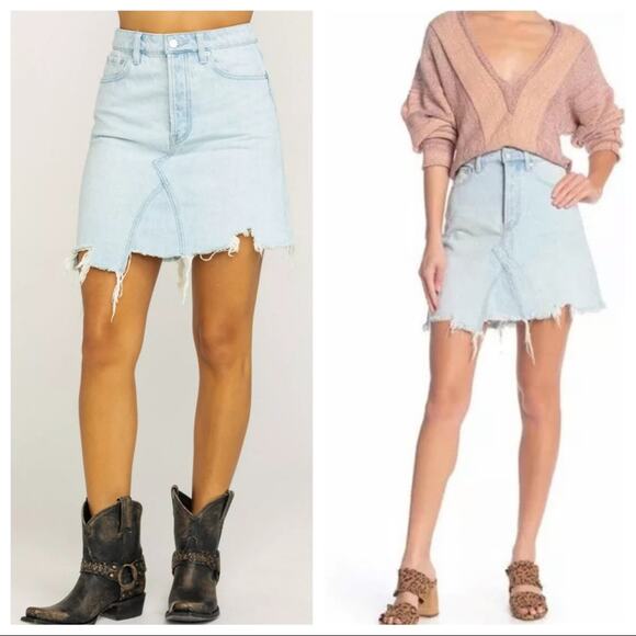 FREE PEOPLE We The Free Going Rogue Asymmetric Denim Skirt Washed Denim Size 27 - Picture 2 of 13